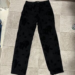 Black Floral Patterned Pants- High Rise Straight